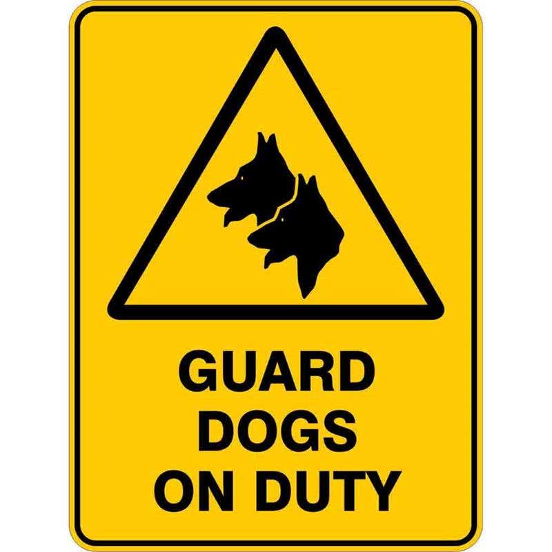 Sign WARNING GUARD DOGS ON DUTY 300 x 225mm Flute 60035843 WGDOD3022F