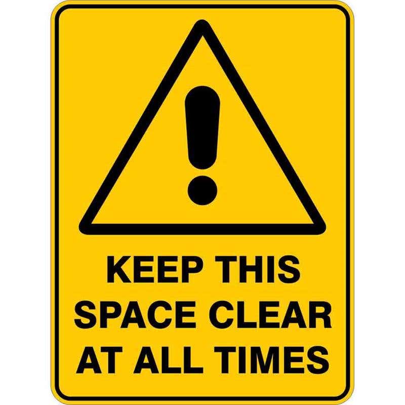 Sign WARNING KEEP THIS SPACE CLEAR AT ALL TIMES 300 x 225mm Flute 60035964 WKTSC3022F