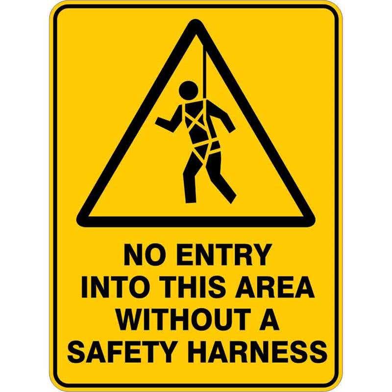 Sign WARNING NO ENTRY INTO THIS AREA WITHOUT SAFETY HARNESS 300x225mm Flute 60036049 WNESH3022F