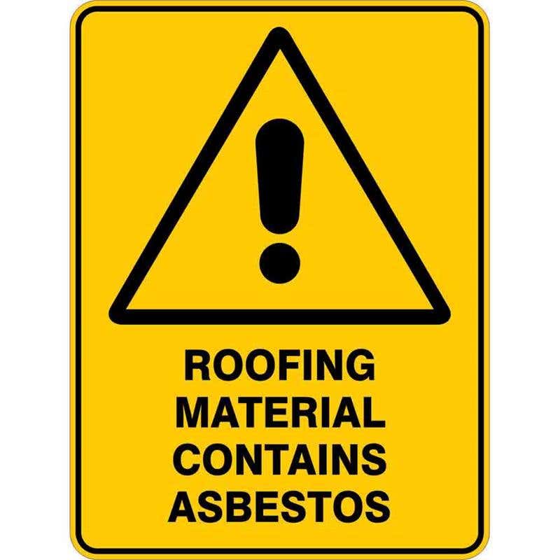 Sign WARNING ROOFING MATERIAL CONTAINS ASBESTOS 300 x 225mm Flute 60036178 WRMCA3022F