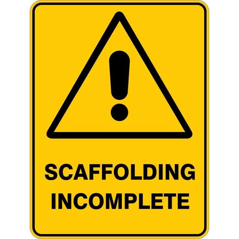Sign WARNING SCAFFOLDING IMCOMPLETE 300 x 225mm Flute 60036192 WSCIN3022F