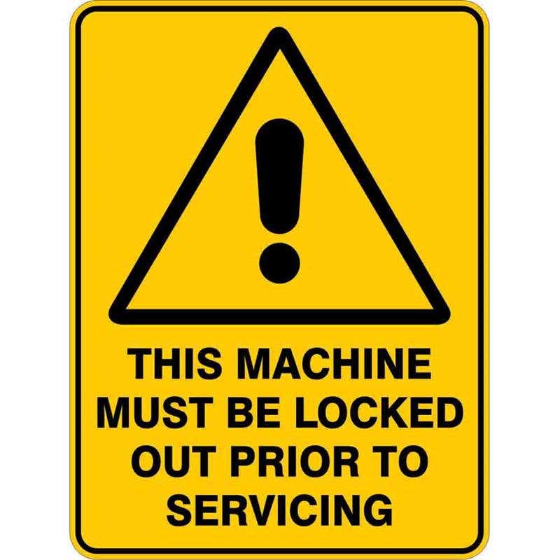 Sign WARNING MACHINE MUST BE LOCKED OUT PRIOR TO SERVICE 300 X 225mm Flute 60036253 WTMMB3022F
