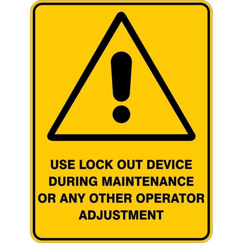 Sign WARNING USE LOCKOUT DEVICE DURING MAINTENANCE 300 x 225mm Flute 60036333 WULOD3022F