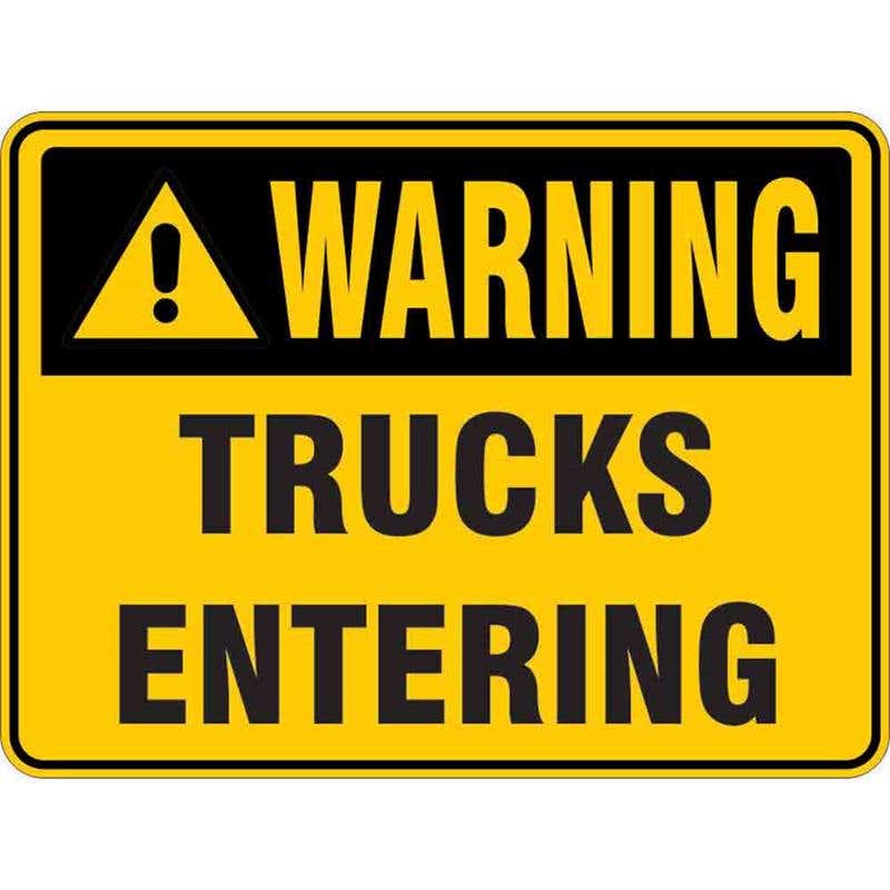 Sign WARNING TRUCKS ENTERING 300 x 225mm Flute 60036406 WTENT3022F