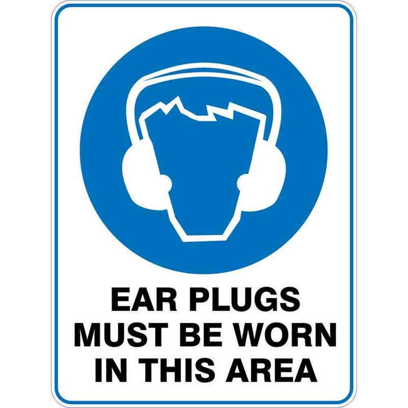 Sign EARPLUGS MUST BE WORN IN THIS AREA 300 x 225mm Fluted 60036486 MEPMB3022F