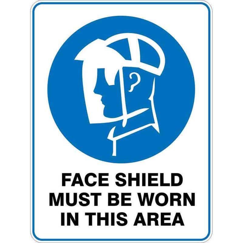 Sign FACE SHIELD MUST BE WORN IN THIS AREA 300 x 225mm Fluted 60036505 MFACE3022F