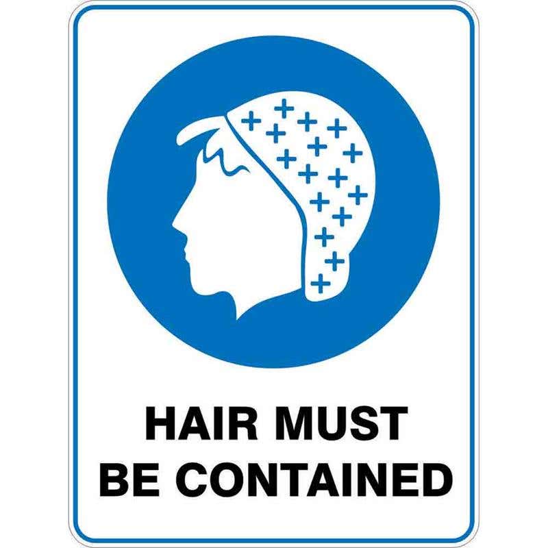 Sticker HAIR MUST BE CONTAINED 150 x 100mm Pk 5 60036528 MHMBC1510A