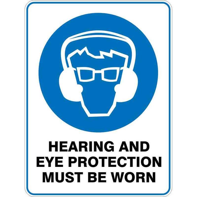 Sign HEARING AND EYE PROTECTION MUST BE WORN 300 x 225mm Fluted 60036555 MHEYM3022F
