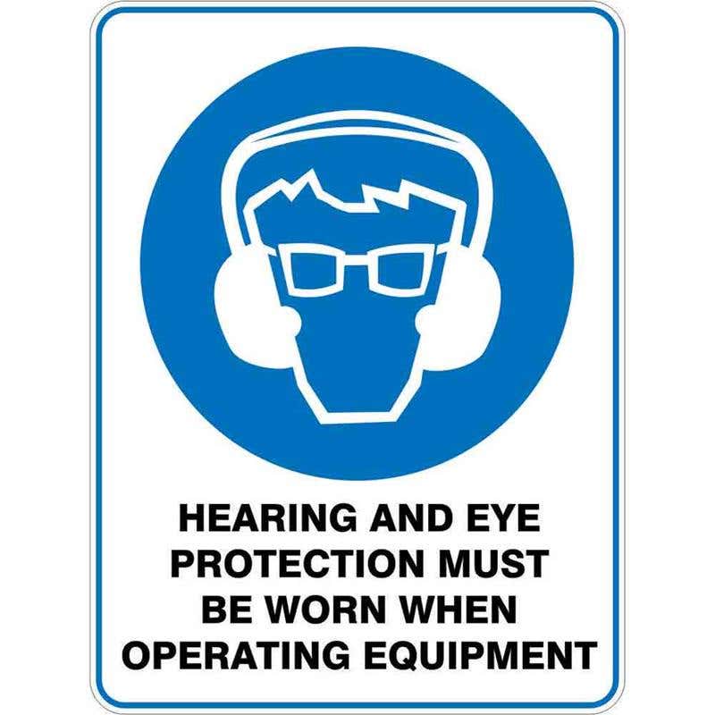 Sign HEARING AND EYE PROTECTION MUST BE WORN WHEN OPER.. 300 x 225mm Fluted 60036561 MHAEP3022F