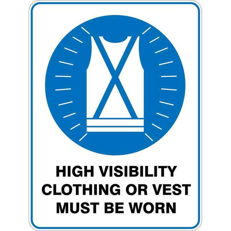 Sign HIGH VISABILITY CLOTHING OR VEST MUST BE WORN 300 x 225mm Fluted 60036591 MHIVI3022F
