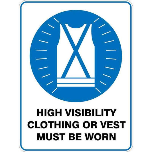 Sign HIGH VISABILITY CLOTHING OR VEST MUST BE WORN 300 x 225mm Fluted 60036591 MHIVI3022F