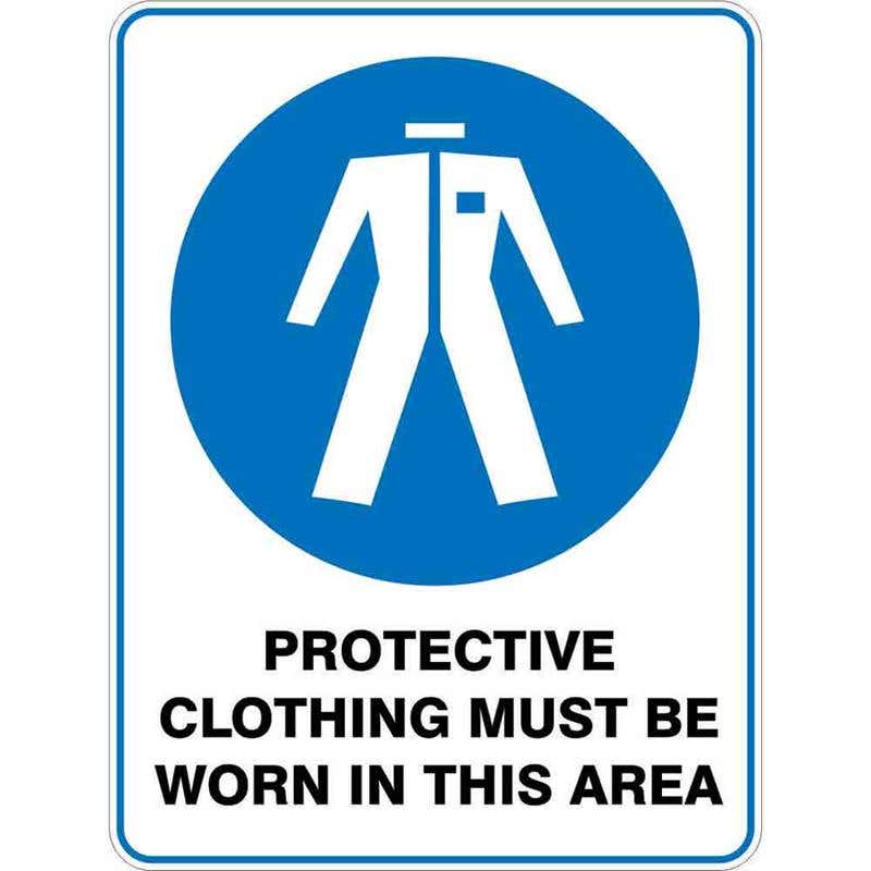 Sign PROTECTIVE CLOTHING MUST BE WORN IN THIS AREA 300 x 225mm Fluted 60036611 MPROC3022F