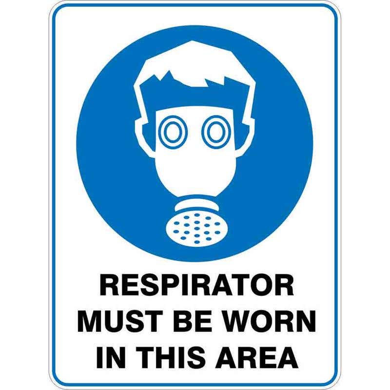Sign RESPIRATOR MUST BE WORN IN THIS AREA 300 x 225mm Fluted 60036617 MRESP3022F