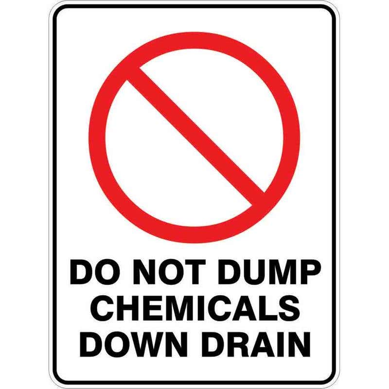 Sign DO NOT DUMP CHEMICALS DOWN DRAIN 300 x 225mm Fluted 60036780 PDNDC3022F