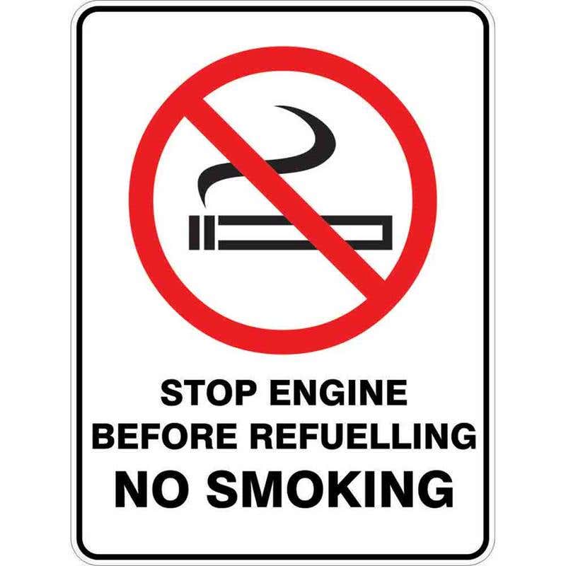 Sign STOP ENGINE BEFORE REFUELLING NO SMOKING 300 x 225mm Fluted 60037010 PSEBR3022F