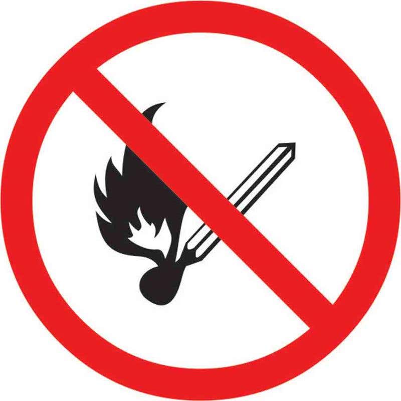Pictogram No Sparks Flames or HOT Work Activity 100mm 60037066 PPFMNS100DS