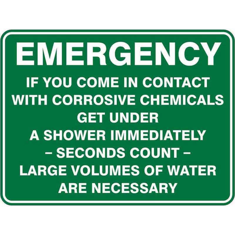 Sign EMERGENCY IF YOU COME IN CONTACT WITH CORROSIVE... 300 x 225mm Fluted 60037105 EEIYC3022F
