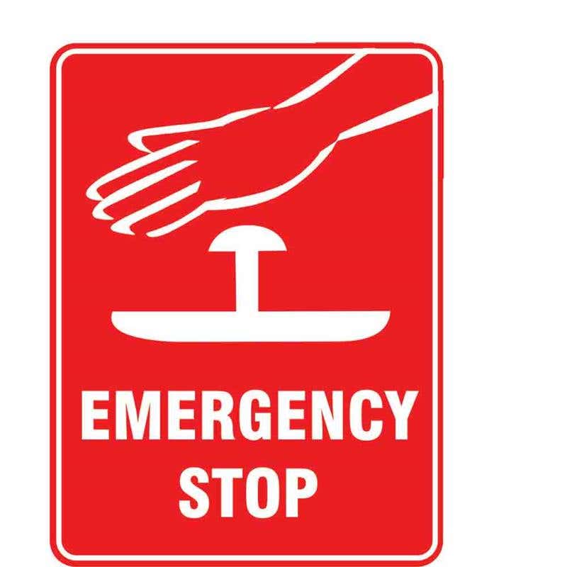 Sign EMERGENCY STOP + Pictogram 300 x 225mm Fluted 60037293 EESPI3022F