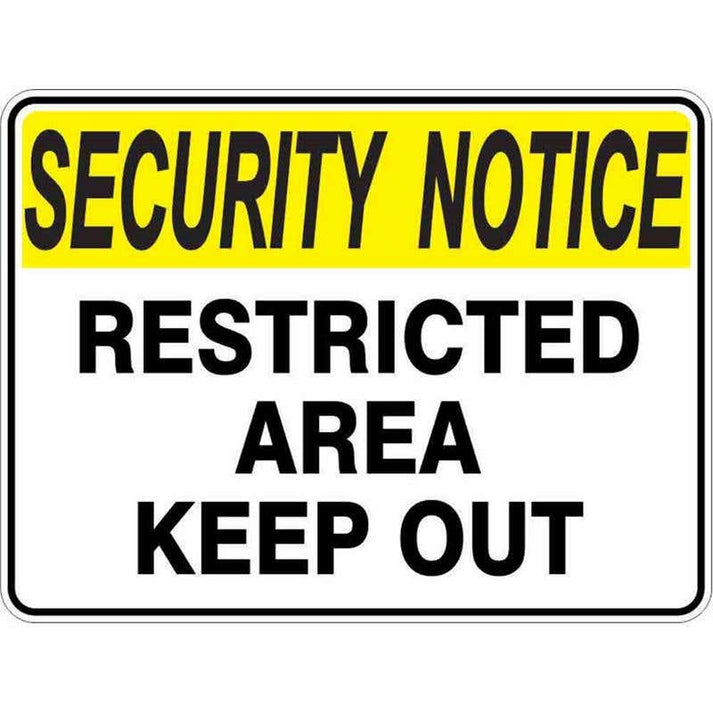 Sign SECURITY NOTICE RESTRICTED AREA KEEP OUT 600 x 450mm Metal – ATOM