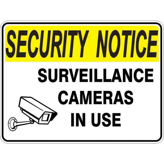 Sign SECURITY NOTICE SURVEILLANCE CAMERAS IN USE 300 x 225mm Fluted 60037424 SSCIU3022F