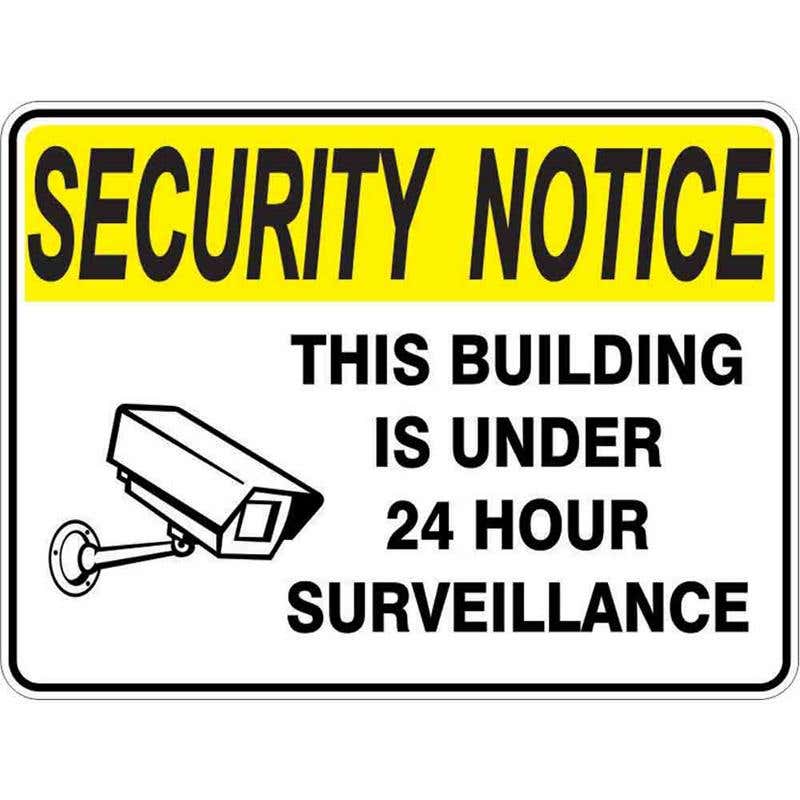Sign SECURITY NOTICE BUILDING UNDER 24HR SURVEILLANCE 300 X 225mm Fluted 60037479 STBIU3022F