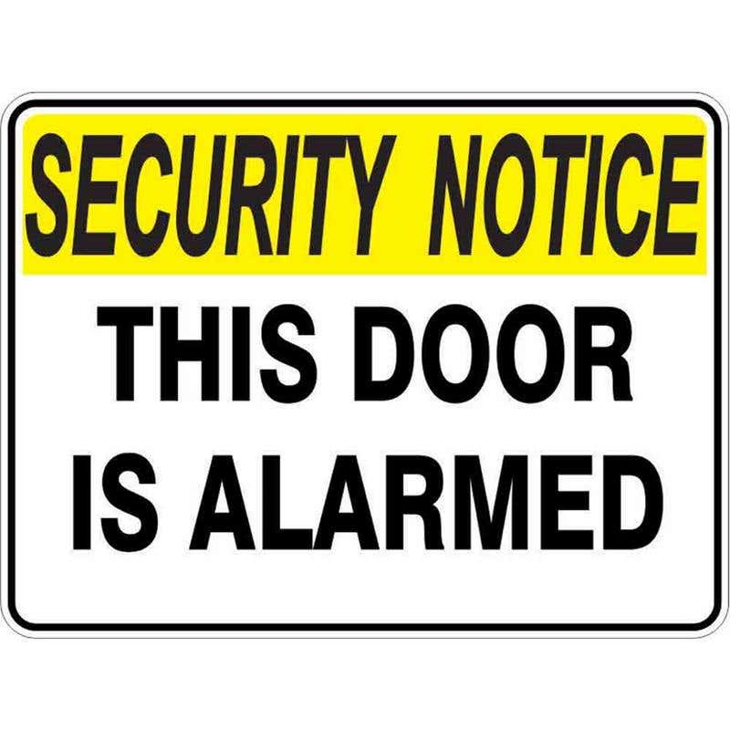 Sign SECURITY NOTICE THIS DOOR IS ALARMED 300 x 225mm Fluted 60037492 STDIA3022F