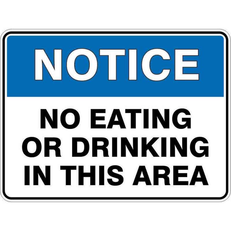 Sign NOTICE NO EATING OR DRINKING IN THIS AREA 300 x 225mm Fluted 60037649 NMEOD3022F