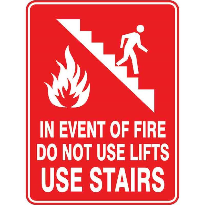 Sign IN EVENT OF FIRE DO NOT USE LIFTS USE STAIRS 300 x 225mm Fluted 60037943 FIEOF3022F