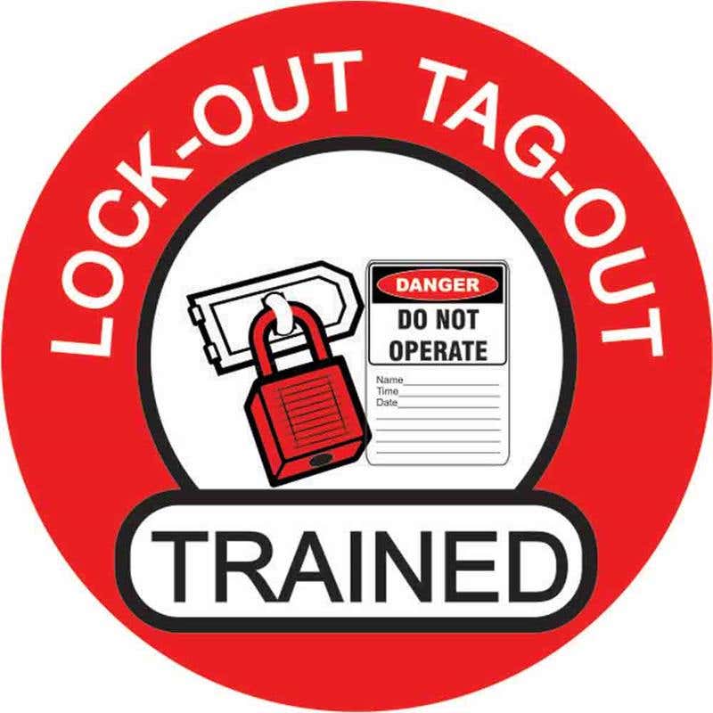 Decal 52mm Hard Hat Self Adhesive Health Lock Out Tag Out Trained 60038787 HHMLOT