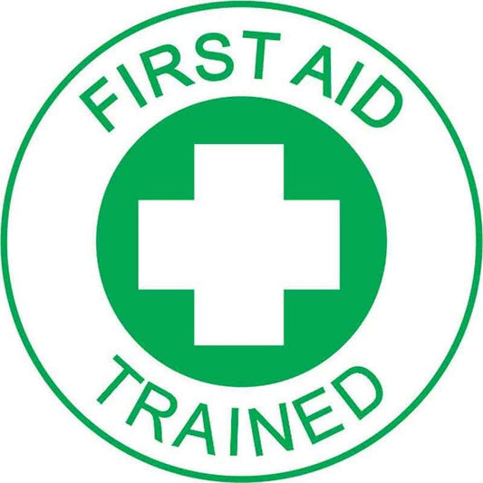 Decal 52mm Hard Hat Self Adhesive FIRST AID Trained Pk 10 60038851 HHMFAT