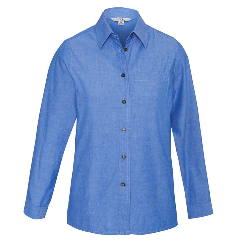 Shirt Womens L/S Cotton Chambray 10 Biz BAE Logo 50105205 BAE LB6201-CHA-10