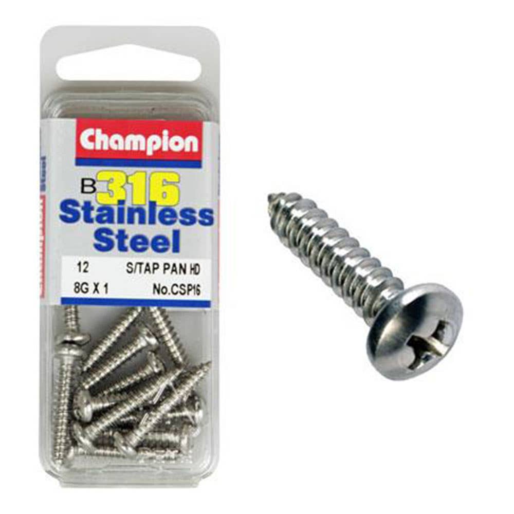 Screw Pan Head Self Tapping Stainless Steel 8G x 1'' Blister Pack 60039771 CSP16