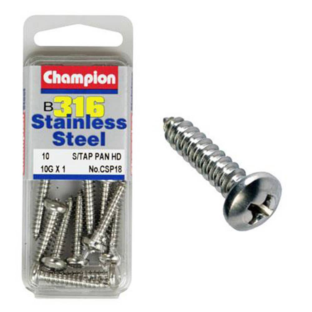 Screw Pan Head Self Tapping Stainless Steel 10G x 1'' Blister Pack 60039773 CSP18