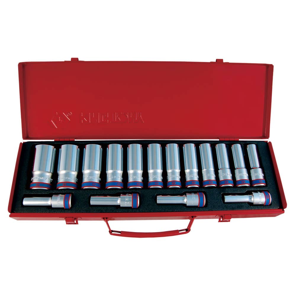 Socket Set Deep 1/2 Dr 12 Point 16 Piece 4216MR King Tony 61052345 4216MR