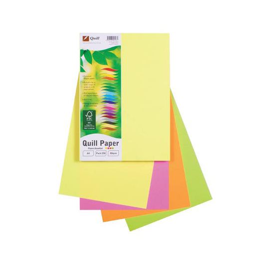 Quill Colour Paper A4 80gsm Fluoro Assorted Pack 250 Ream_625072200_78626
