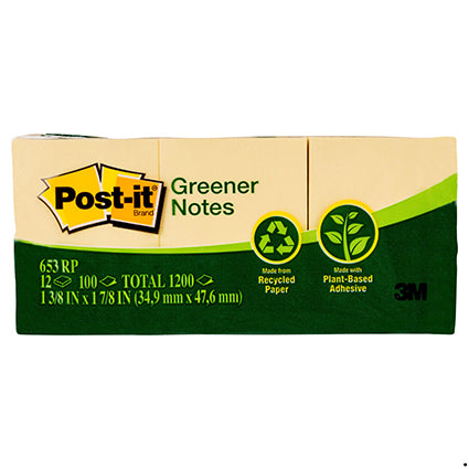 Post-It Notes 653-1RP Recycled 36x48mm Yellow PK12_14186729_33046