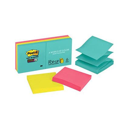 Post-It Notes R330-6Ssmia Pop Up Super Sticky 76X76mm Miami Assorted Pack 6 1040217 PI70005287050