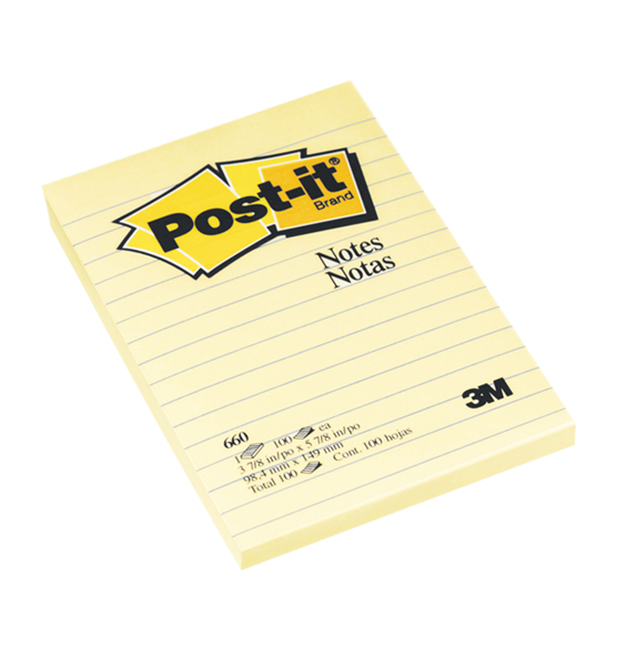 Post-It Notes 660 Lined Notes 101X152mm Canary Yellow 100 1007414 PI70016035019