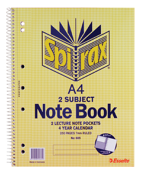 Spirax 605 Notebook 2 Subject 250 Page A4_34312900_56605