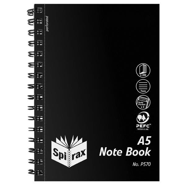 Spirax P570 Pp Notebook Side Open A5 200 Pages Black 1005688 5657000
