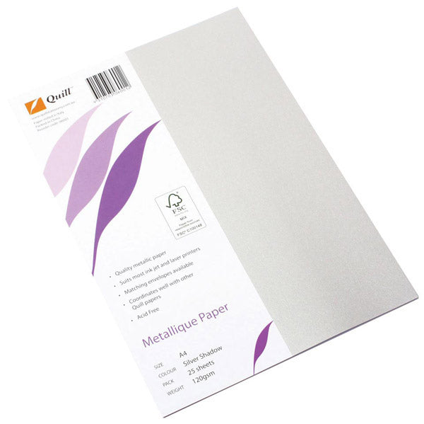 Quill Metallique Paper A4 120Gsm Silver Shadow Pack 25_1018258_35722