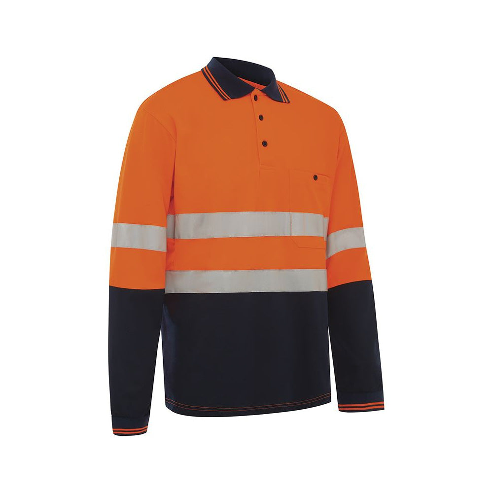 Shirt Polo L/S Poly Cotton 185gsm Hi Vis Ref Tape Orange/Navy Small Workit_263000_5004TONS