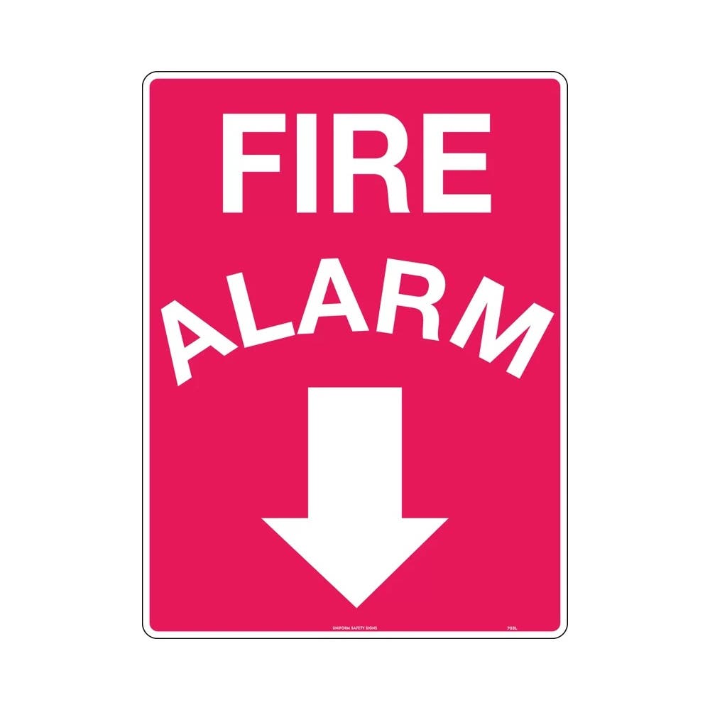 Sign FIRE ALARM + Arrow 300 x 225mm Metal_307827_703MM