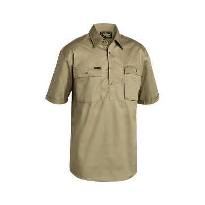 Shirt S/S Cotton Drill 190gsm Closed Front Khaki 2XL Bisley_90018249_BSC1433_BCDR2XL