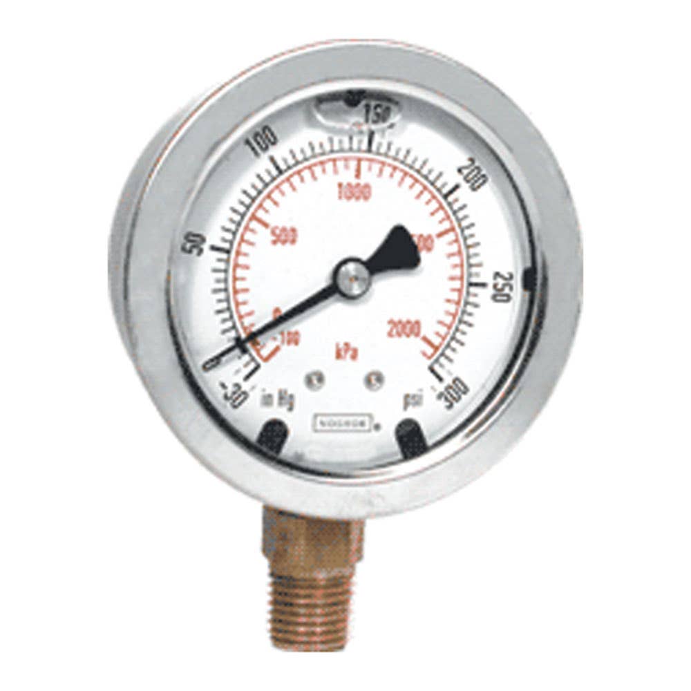 Pressure Gauge Brass & Stainless Bottom Entry Liquid Filled 1/4 NPT 63mm 10,000psi 7323009 25-901-10000-PSI-KPA