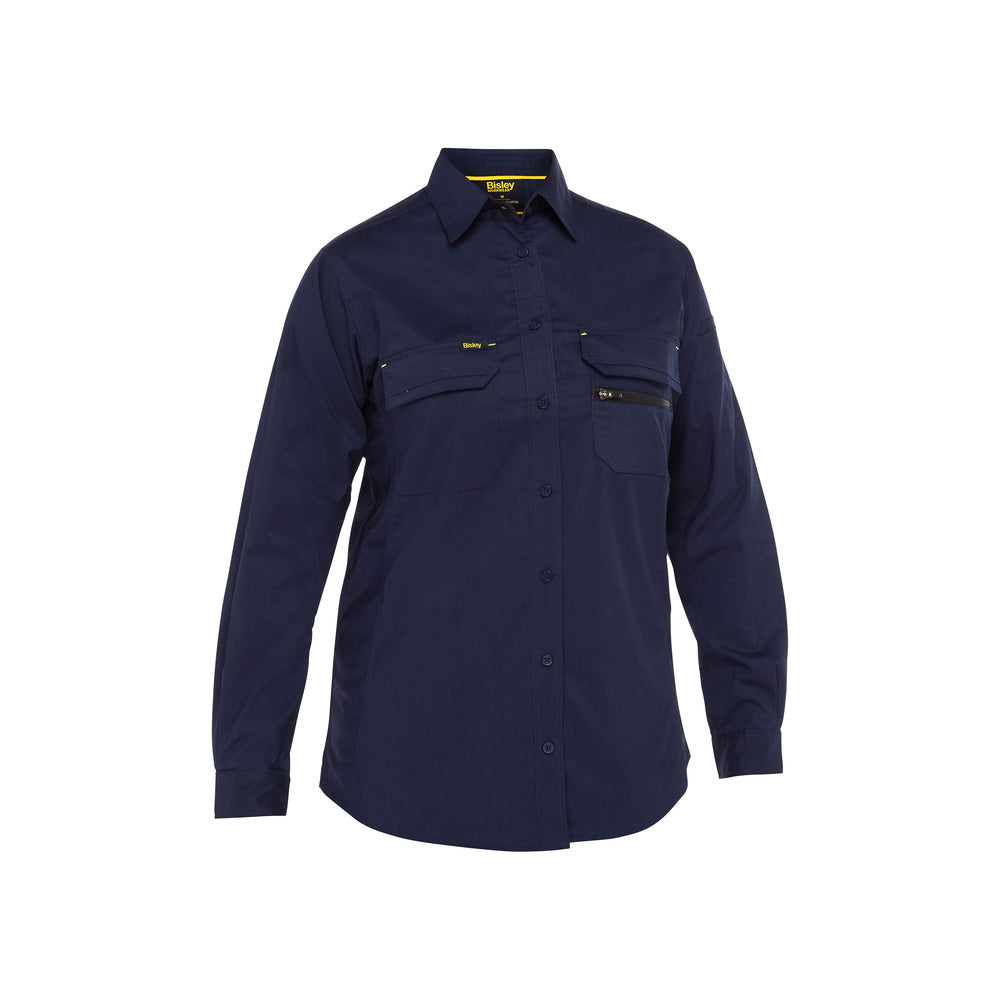 Shirt WMS L/S 140gsm Poly/Cotton Vented 18 Navy BL6490 Bisley_40038924_BL6490_BPCT18