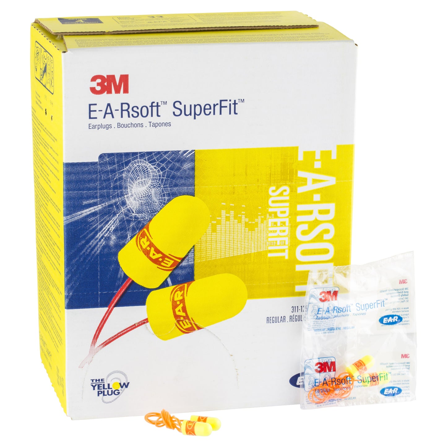 E-A-Rsoft&trade; SuperFit&trade; Corded Disposable Earplugs Class 4 Yellow/Orange Regular 200 Pairs_79900075_7000002307