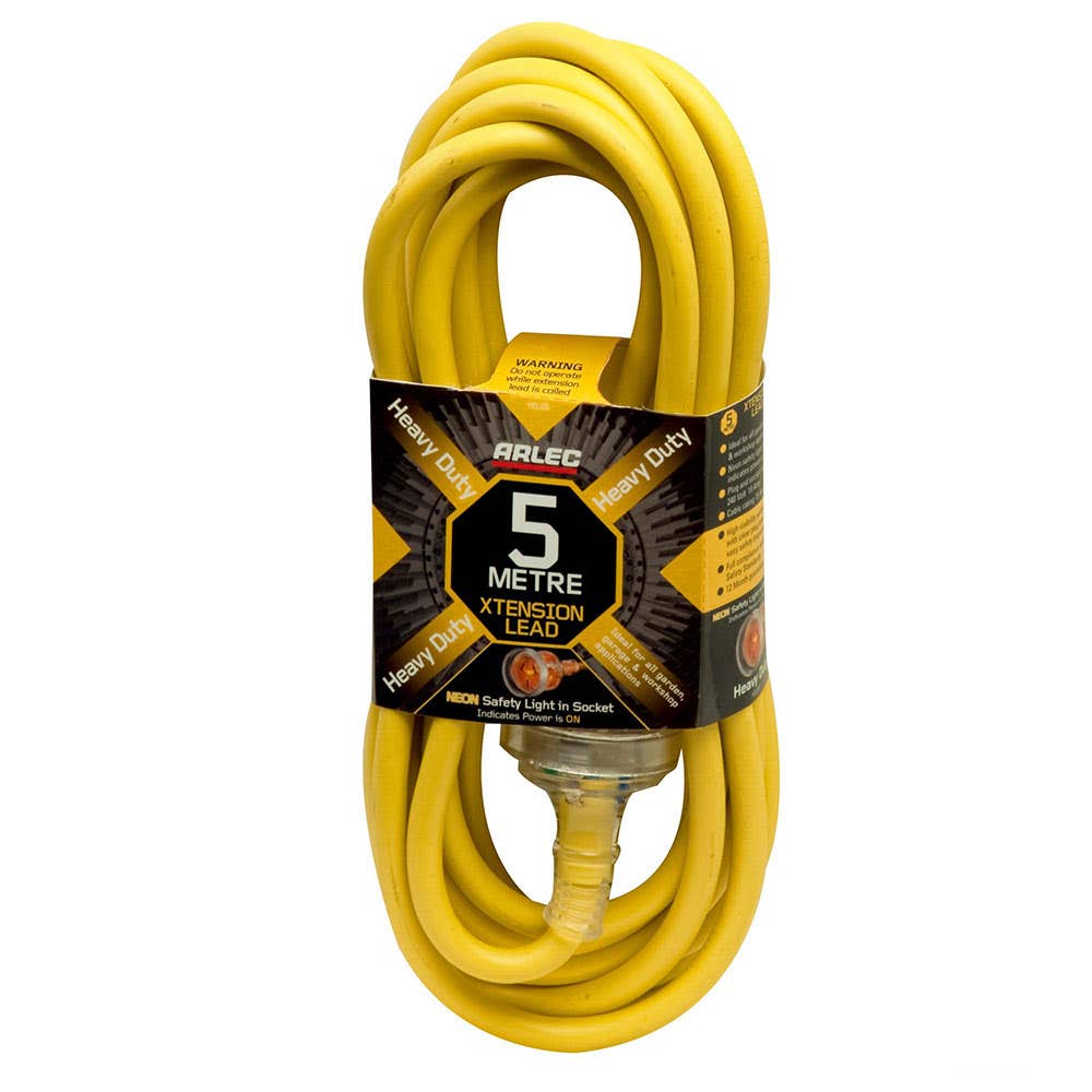 Lead Extension Heavy Duty 240V 10A Cable 10A Plug 5m Yellow_202341_YEL05