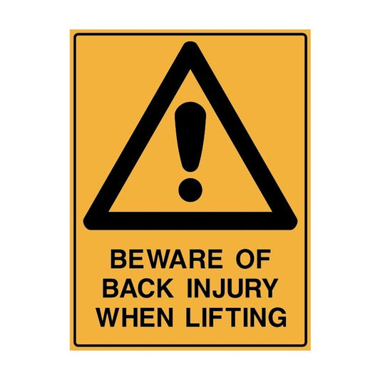 Safety Sign Beware Of Back Injury When Lifting 450X600 Metal 79901624 852087