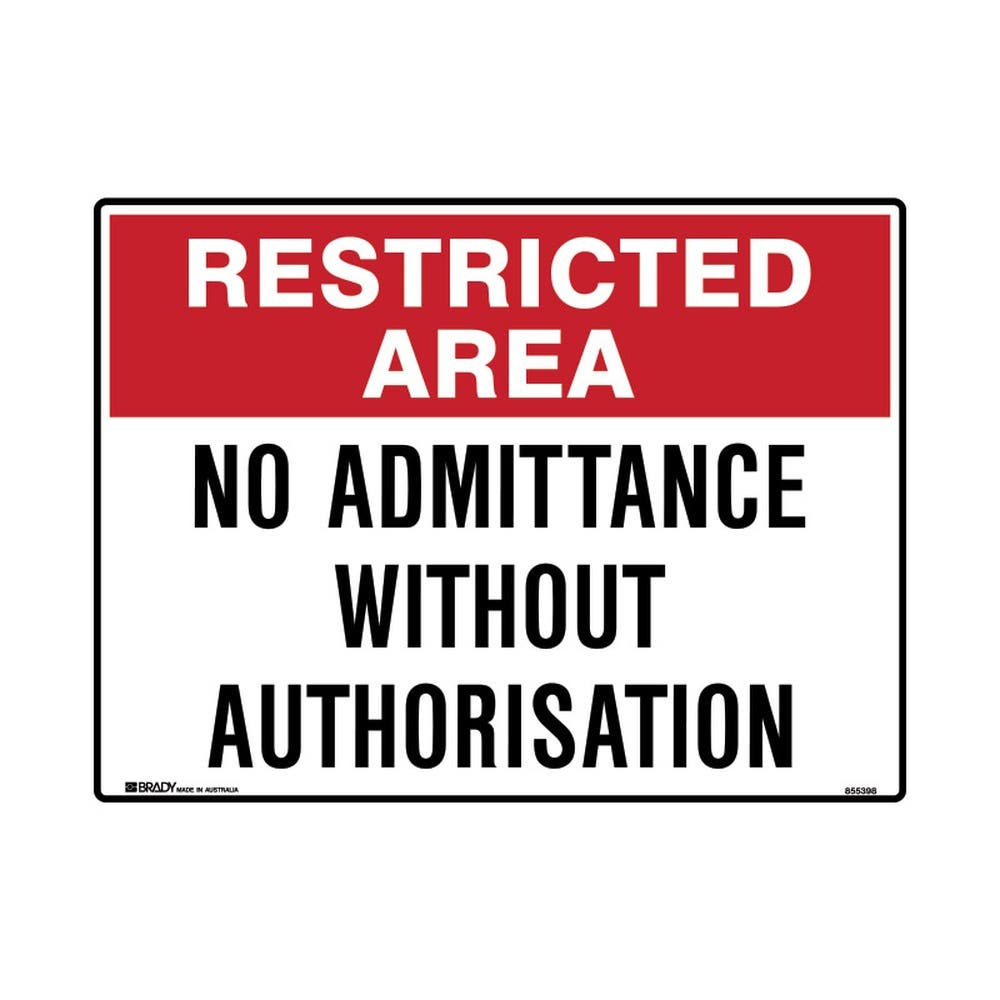 Safety Signs Restricted Area No Admittance 300X225 Mtl 79901707 855816